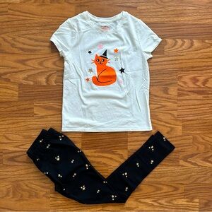2 Pc Cat & Jack Halloween Glitter Stars Girls 8 Short Sleeve Shirt Leggings EUC!
